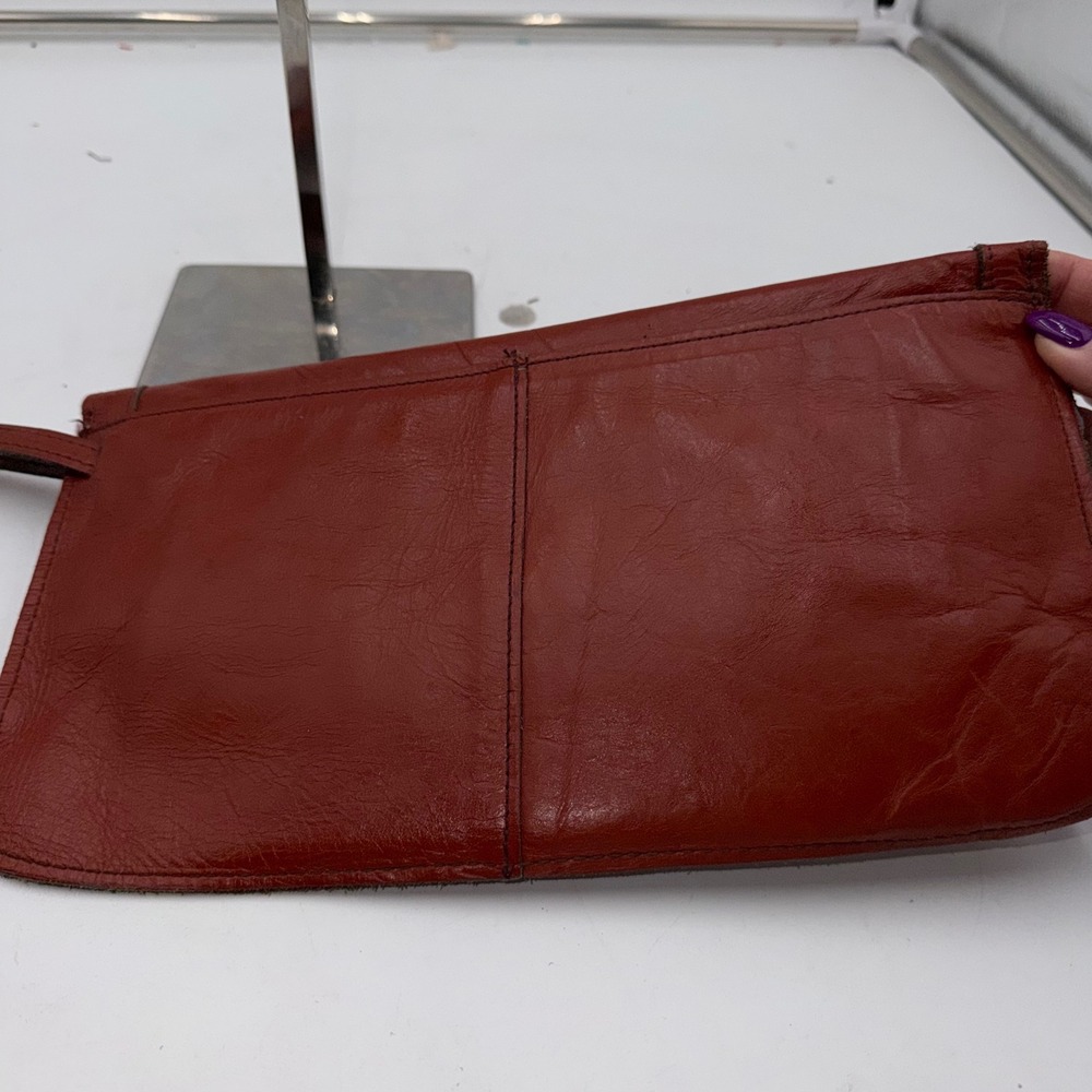 Vintage Red Leather Envelope Clutch Bag Wristlet Made in Dominican Republic - Picture 13 of 13